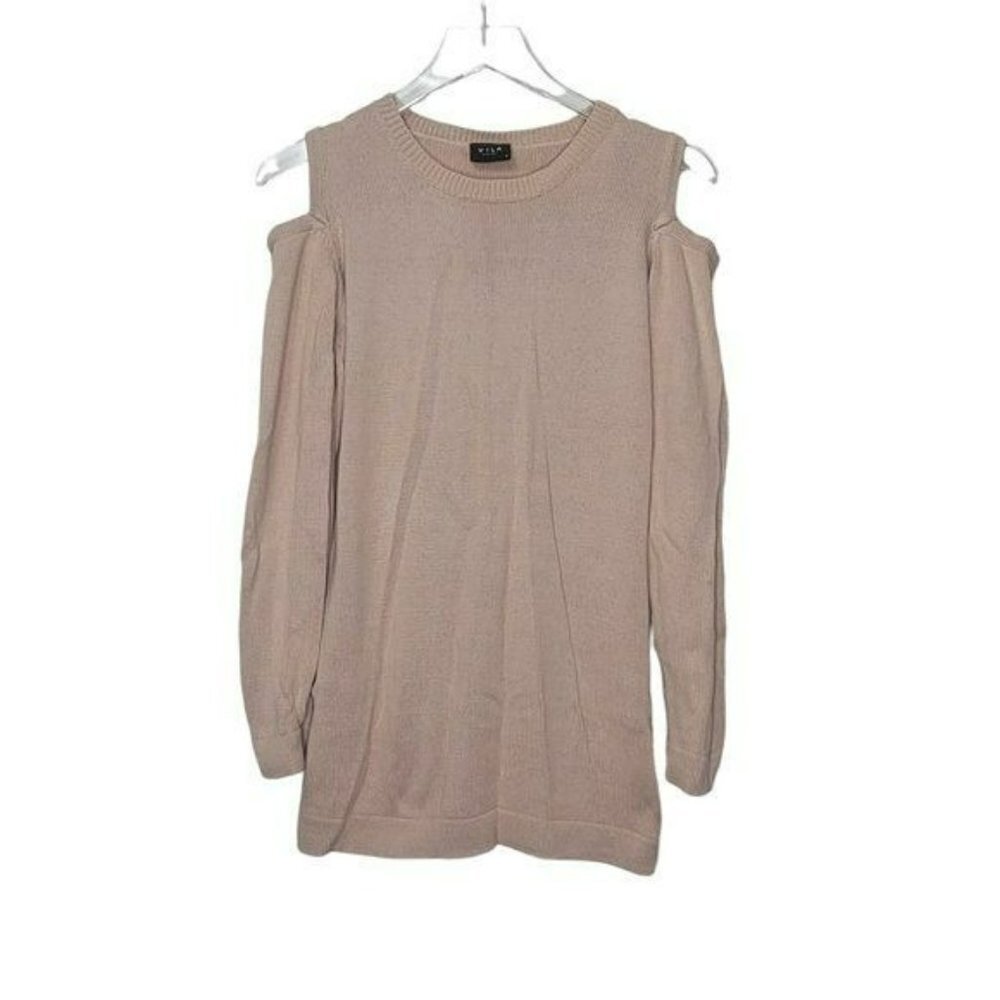 Vila Clothes Cold Shoulder Sweater M Pink Long Sleeve Crew Neck Pullover